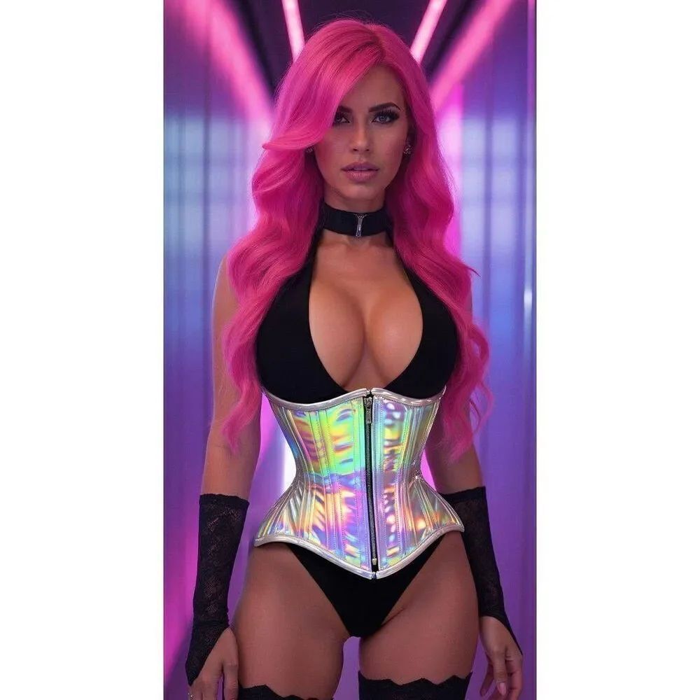 Top Drawer by Daisy Corsets SilverโHolo Double Steel Boned Underbust Waist Cinch